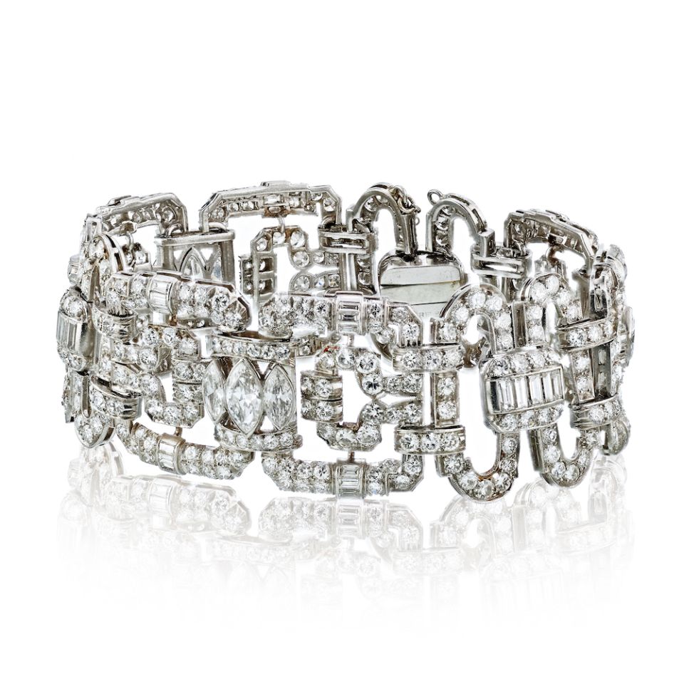 Art Deco Platinum Diamond Link 1930's Bracelet - The Back Vault Jewelry