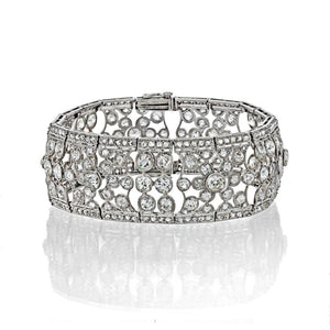 Circa 1940's Platinum 35 Carat Old Cut Diamond Openwork Bracelet