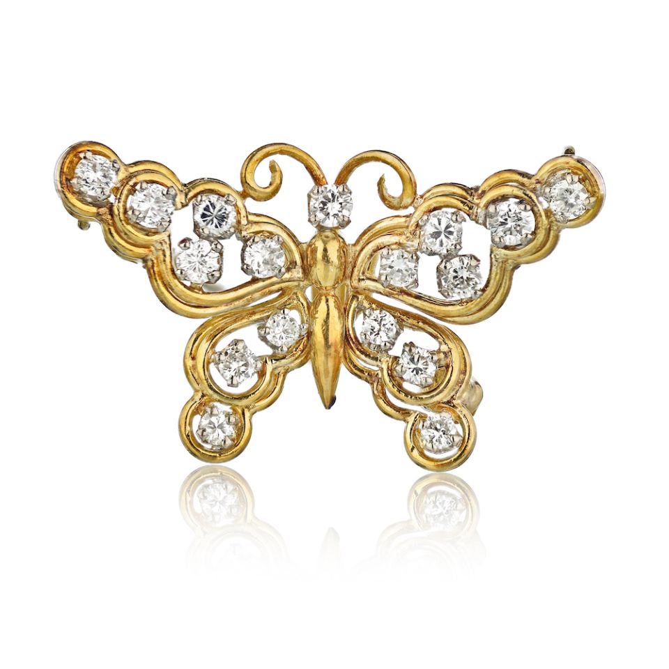 14K Yellow Gold 1.50 Carat Diamond Butterfly Estate Brooch - The Back Vault