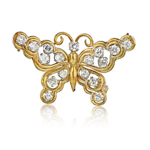 14K Yellow Gold 1.50 Carat Diamond Butterfly Estate Brooch