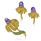 Tiffany & Co. Circa 1990 18K Yellow Gold Yellow Sapphire Amethyst Tsavorite & Diamond Earrings & Brooch Jewelry Set - The Back Vault Jewelry