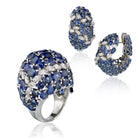 David Webb Platinum Sapphire & Diamonds Earrings And Ring Jewelry Set - The Back Vault