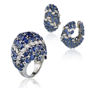 David Webb Platinum Sapphire & Diamonds Earrings And Ring Jewelry Set