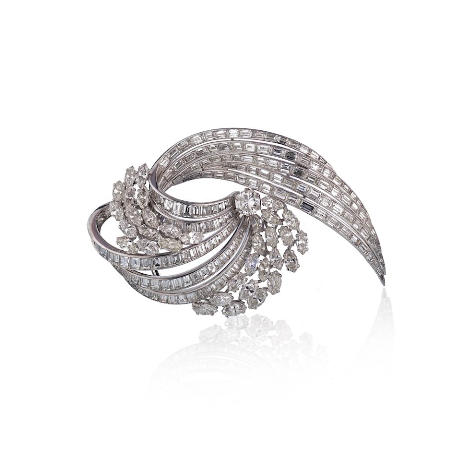 Circa 1960's Platinum 35.00cts Swirl Diamond Brooch - The Back Vault Jewelry