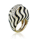 David Webb Platinum & 18K Yellow Gold Black and White Bombe Diamond Enamel Ring - The Back Vault