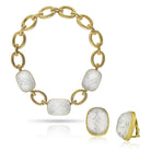 David Webb Circa 1970's 18K Yellow Gold Rock Crystal Earrings & Necklace Jewelry Set - The Back Vault