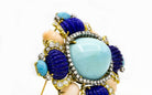 Circa 1960's 18K Yellow Gold 4 Carat Baby Coral, Lapis, Turquoise, Diamond Brooch - The Back Vault