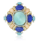 Circa 1960's 18K Yellow Gold 4 Carat Baby Coral, Lapis, Turquoise, Diamond Brooch - The Back Vault