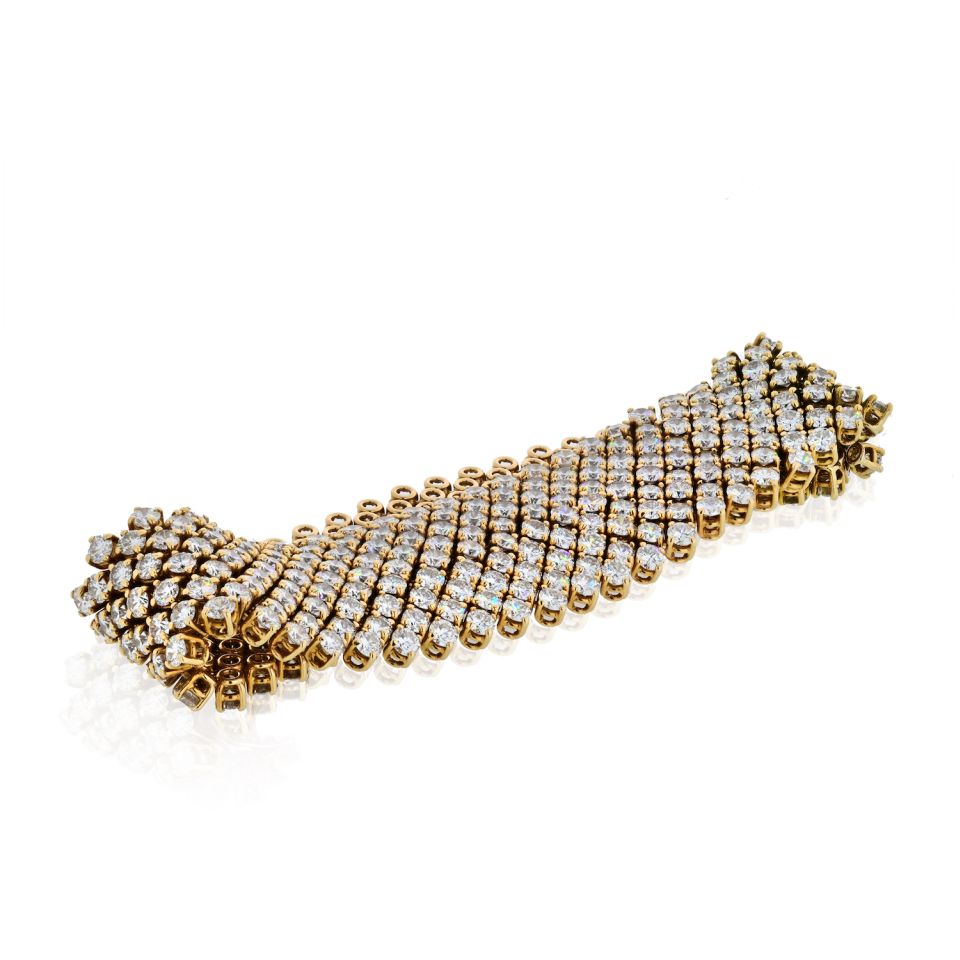 Asprey 18K Yellow Gold Flexible 27 Carat Round Cut Diamond Bracelet - The Back Vault Jewelry