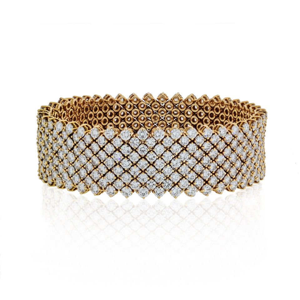 Asprey 18K Yellow Gold Flexible 27 Carat Round Cut Diamond Bracelet - The Back Vault Jewelry