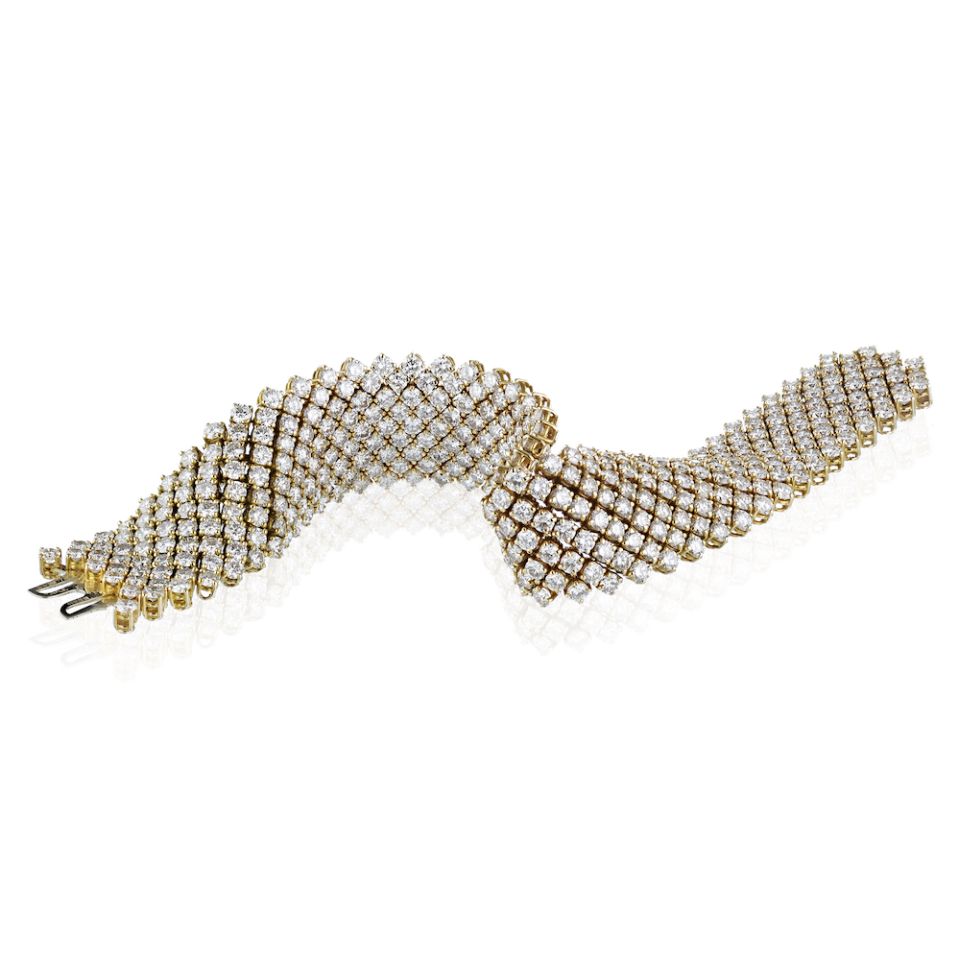 Asprey 18K Yellow Gold Flexible 27 Carat Round Cut Diamond Bracelet - The Back Vault Jewelry