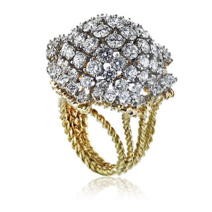 Circa 1970's Platinum & 18K Yellow Gold Bombe Diamond Ring