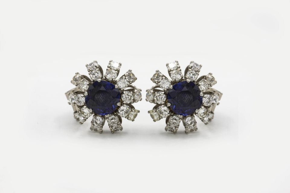 Art Deco Platinum Sapphire & Diamond Earrings - The Back Vault Jewelry