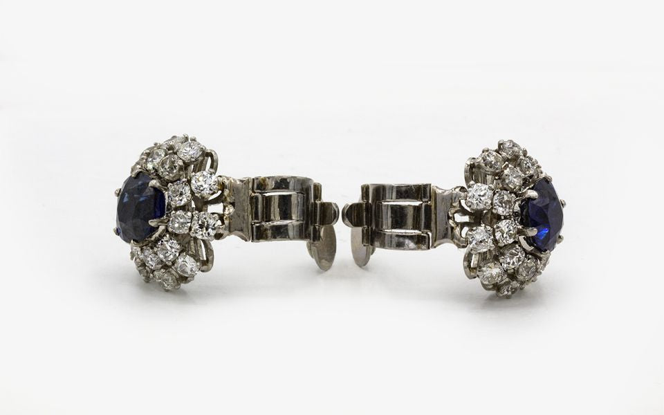 Art Deco Platinum Sapphire & Diamond Earrings - The Back Vault Jewelry