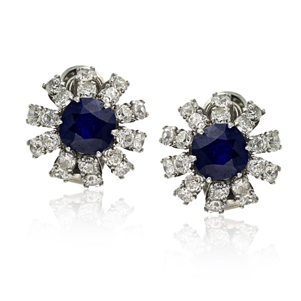 Art Deco Platinum Sapphire & Diamond Earrings - The Back Vault Jewelry