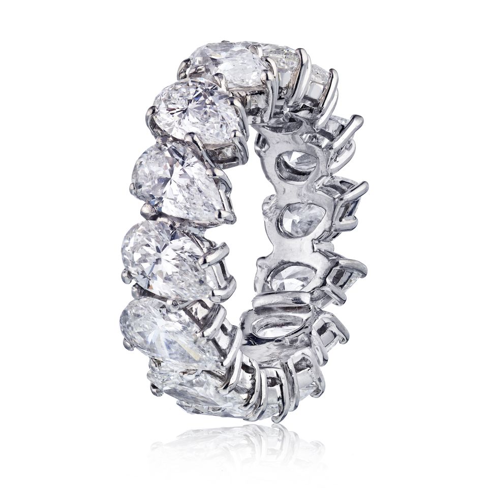 Platinum 7.50 carats Pear Shape Cut Diamond Eternity Band - The Back Vault Jewelry