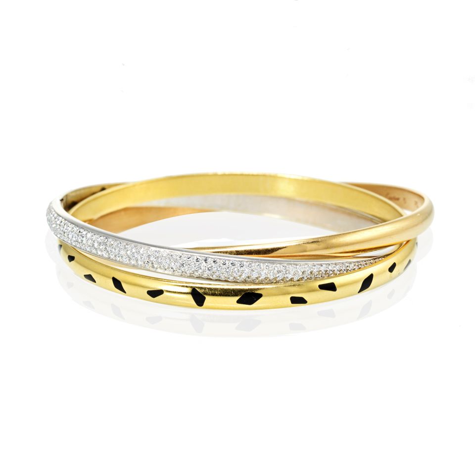 Cartier Trinity 18K Yellow Gold Diamond spotted Lacquer Slip On Bracelet - The Back Vault