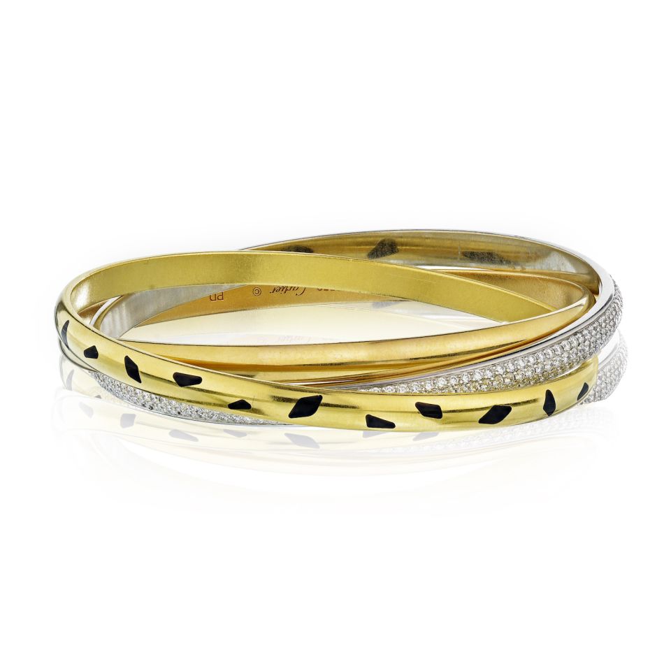 Cartier Trinity 18K Yellow Gold Diamond spotted Lacquer Slip On Bracelet - The Back Vault