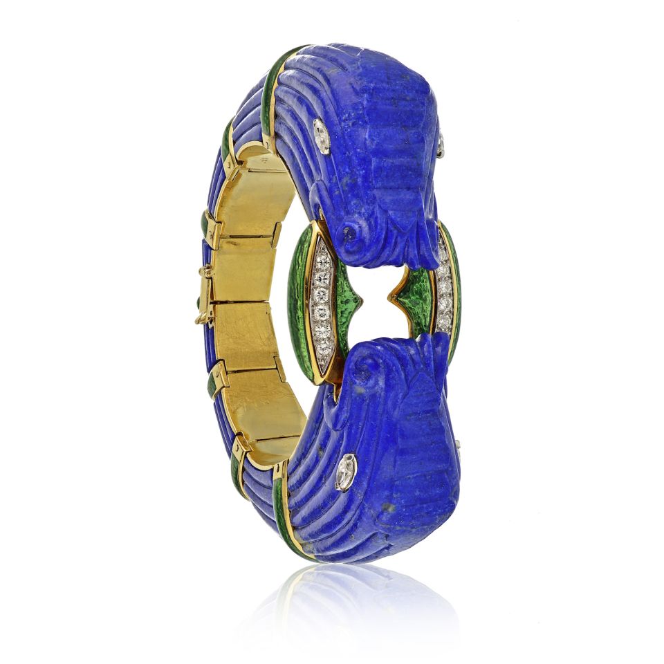 David Webb Platinum & 18K Yellow Gold Azurmalachite Lapis Lazuil Double Head Bracelet - The Back Vault