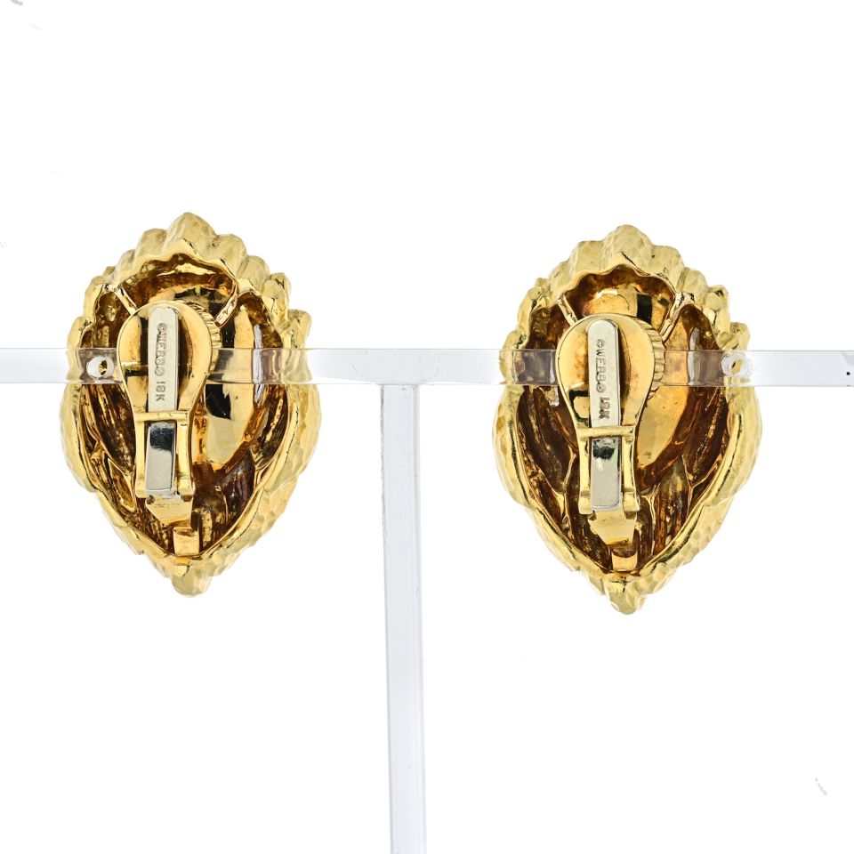 David Webb Platinum & 18K Yellow Gold Hammered Quartz Clip-On Earrings - The Back Vault