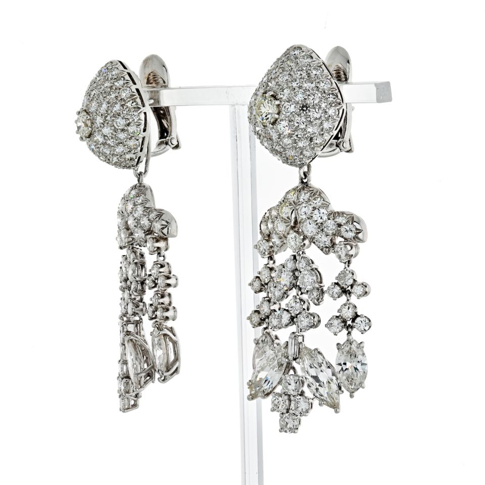 David Webb Platinum 20.17 Carat Chandalier Diamond Earrings - The Back Vault