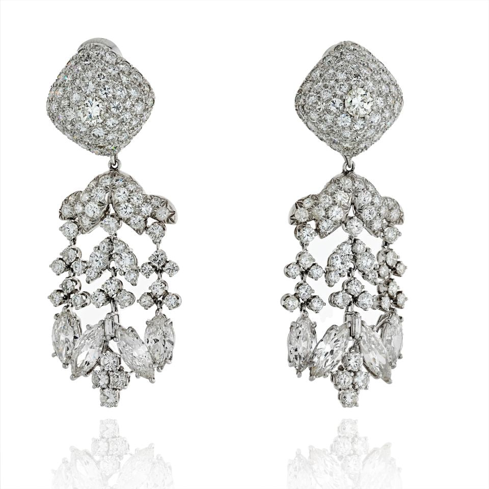 David Webb Platinum 20.17 Carat Chandalier Diamond Earrings - The Back Vault