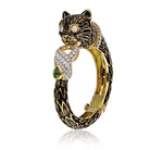 David Webb Platinum & 18K Yellow Gold Pear Cut Emerald, Diamonds, Black Enamel Cat Bracelet - The Back Vault