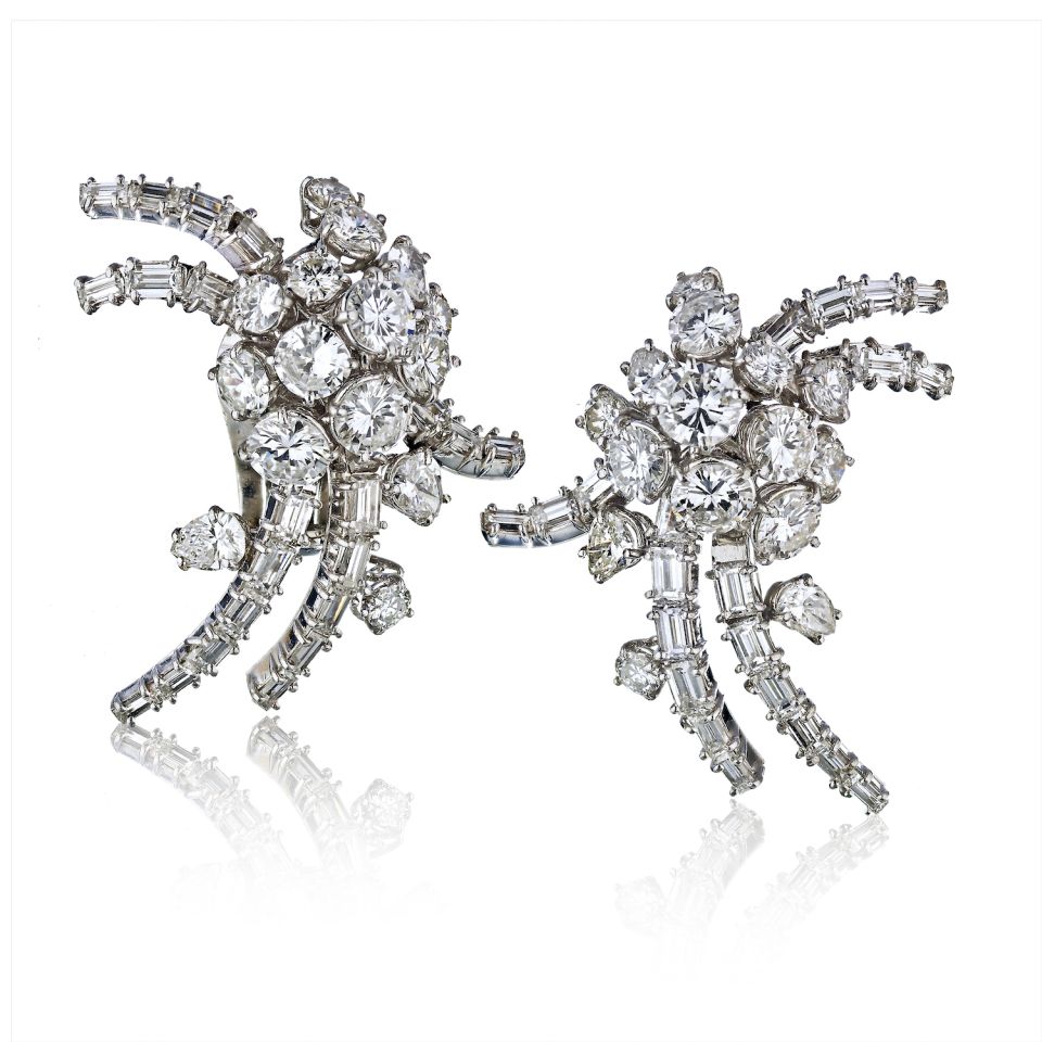 French Circa 1960's Platinum 12 Carat Diamond Estate Earrings - The Back Vault Jewelry