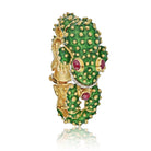 David Webb Platinum & 18K Yellow Gold Green Enamel Cabochon Ruby and Diamond Frog Bracelet - The Back Vault