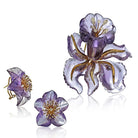 14K Yellow Gold Amethyst Flower Brooch & Earrings Jewelry Set - The Back Vault Jewelry