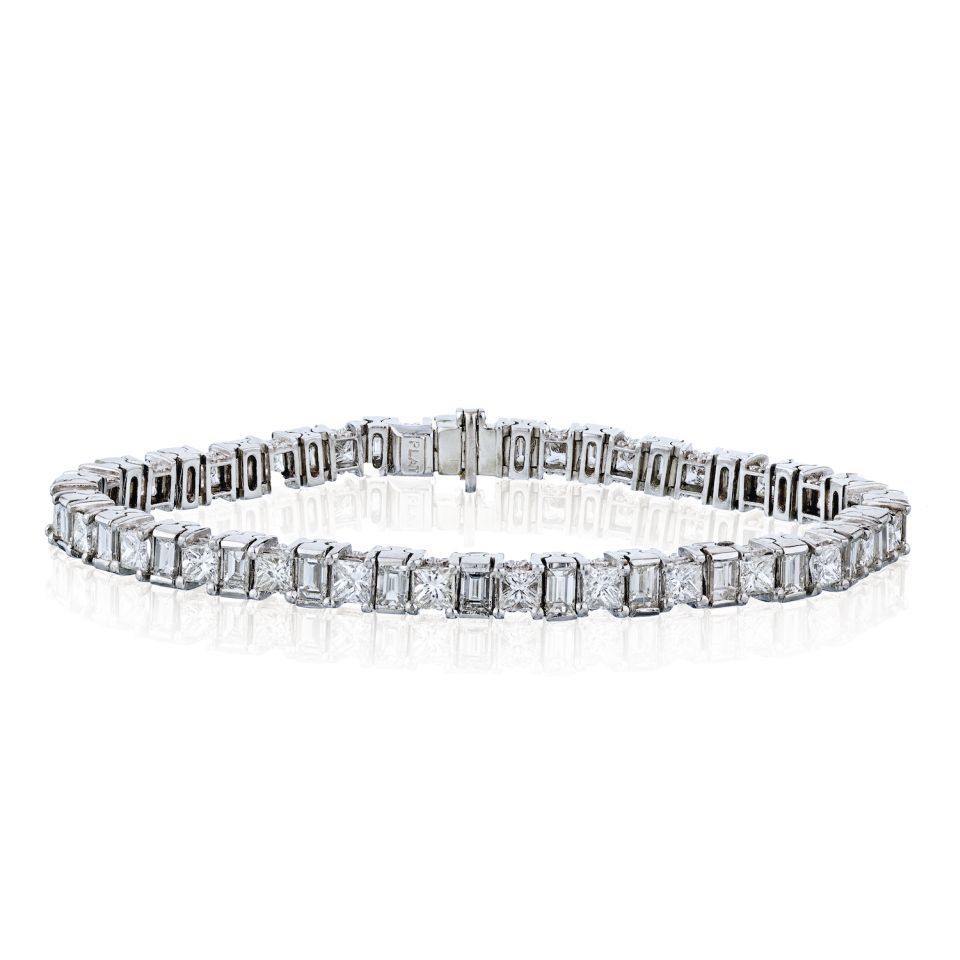 Circa 1960's Platinum Vintage Diamond 12.00cttw Tennis Bracelet - The Back Vault Jewelry