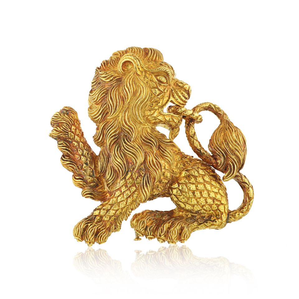 David Webb Lion 18K Yellow Gold Brooch - The Back Vault