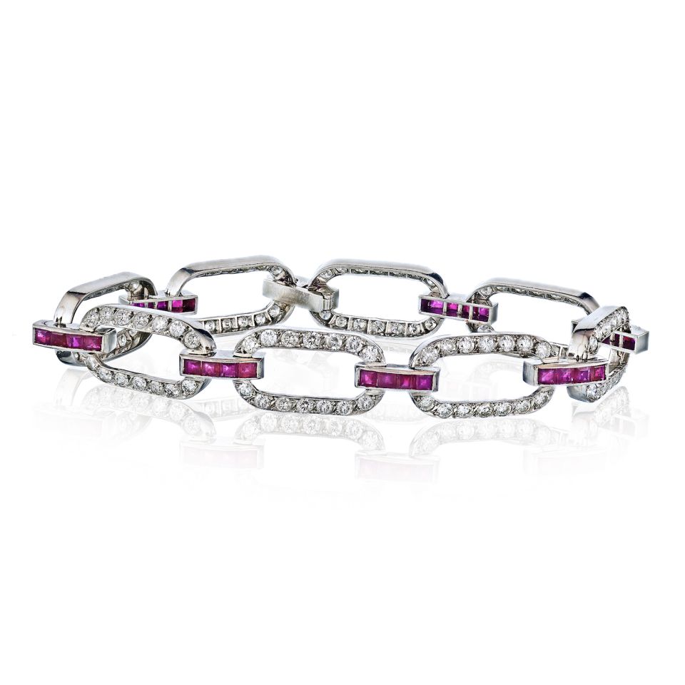 Platinum Diamonds & Ruby Bracelet - The Back Vault Jewelry