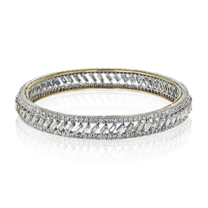 18K White Gold Baguette and Round Diamond Bangle Bracelet