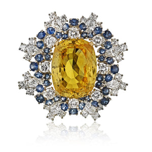 Oscar Heyman 1970's Platinum & 18K Yellow Gold 31.97 Yellow Sapphire & Diamond Brooch