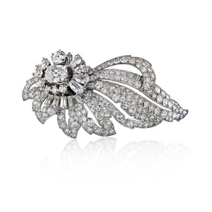 Cartier 1950's Platinum Foliate Design with Center Cushion Cut Diamond 1.35 E/VS2 GIA Brooch