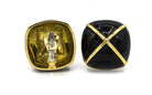 David Webb Platinum & 18K Yellow Gold Black Enamel Large Square Cushion Shape Clip-On Earrings - The Back Vault