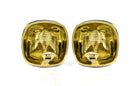 David Webb Platinum & 18K Yellow Gold Black Enamel Large Square Cushion Shape Clip-On Earrings - The Back Vault