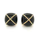 David Webb Platinum & 18K Yellow Gold Black Enamel Large Square Cushion Shape Clip-On Earrings - The Back Vault