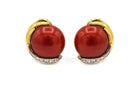 David Webb Platinum & 18K Yellow Gold Domed Coral Diamond Earrings - The Back Vault