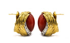 David Webb Platinum & 18K Yellow Gold Domed Coral Diamond Earrings - The Back Vault