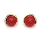 David Webb Platinum & 18K Yellow Gold Domed Coral Diamond Earrings - The Back Vault