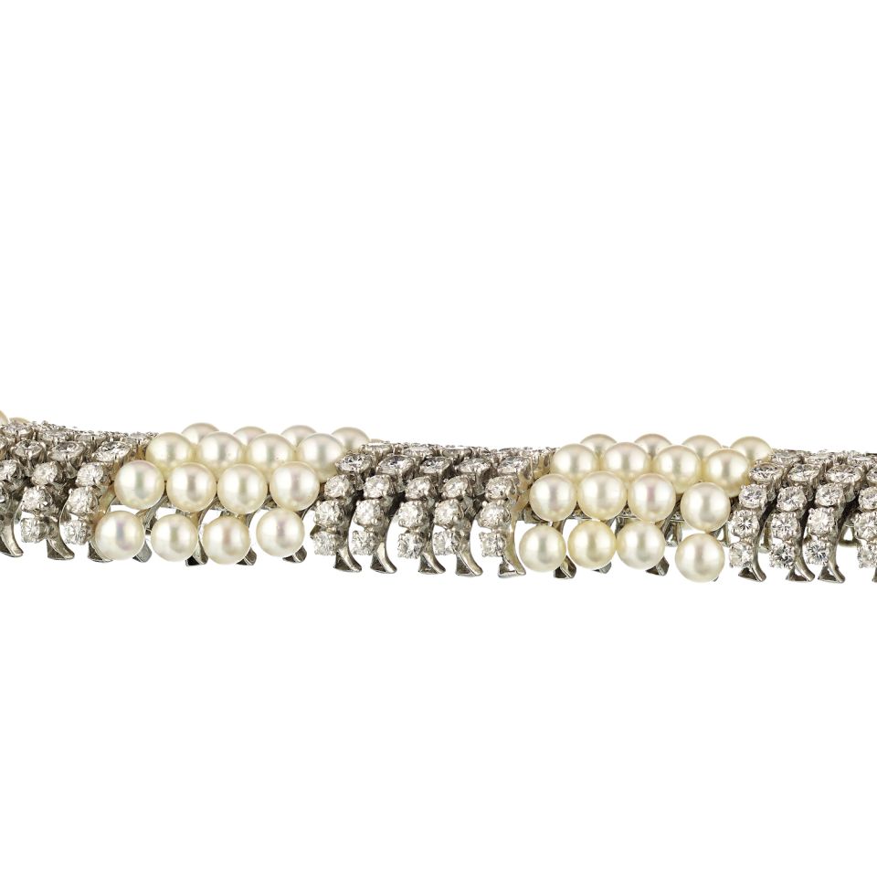 David Webb Platinum & 18K White Gold White Pearl & Diamond Bracelet - The Back Vault