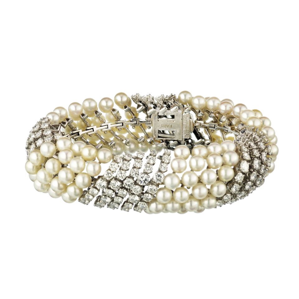 David Webb Platinum & 18K White Gold White Pearl & Diamond Bracelet - The Back Vault