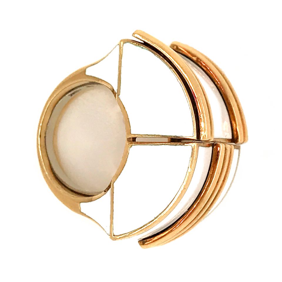 David Webb 18K Yellow Gold White Enamel Bombe Ring - The Back Vault