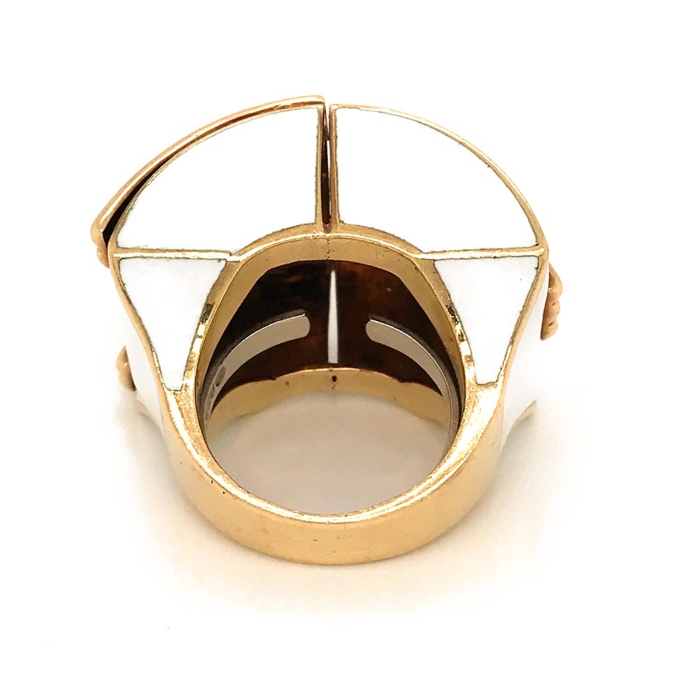 David Webb 18K Yellow Gold White Enamel Bombe Ring - The Back Vault