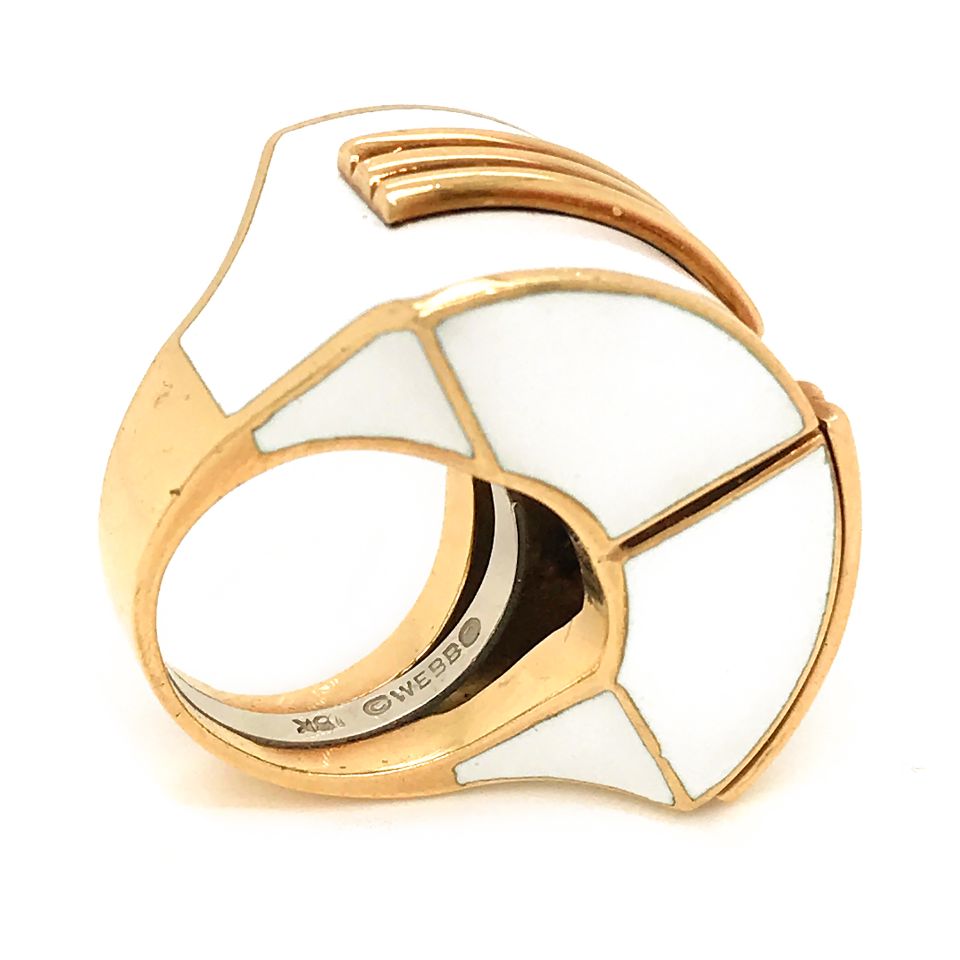 David Webb 18K Yellow Gold White Enamel Bombe Ring - The Back Vault