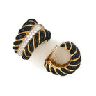 David Webb Platinum & 18K Yellow Gold Black Enamel Diamond Bombe Shrimp Earrings - The Back Vault