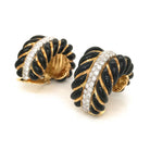 David Webb Platinum & 18K Yellow Gold Black Enamel Diamond Bombe Shrimp Earrings - The Back Vault