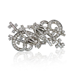 Art Deco Platinum 8.50 carat Diamond Double Clip Brooch